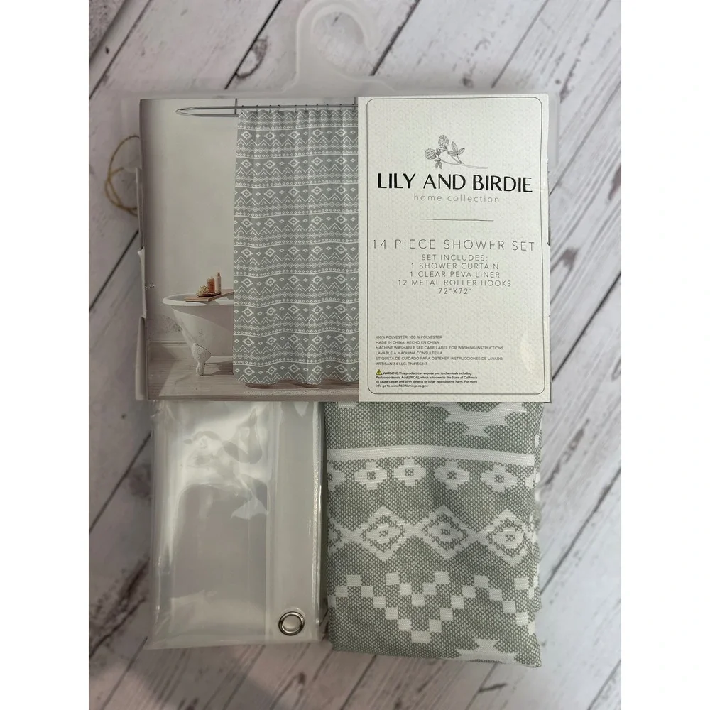 Lily‎ and Birdie 14 Piece Shower Set Sage Green Geometric